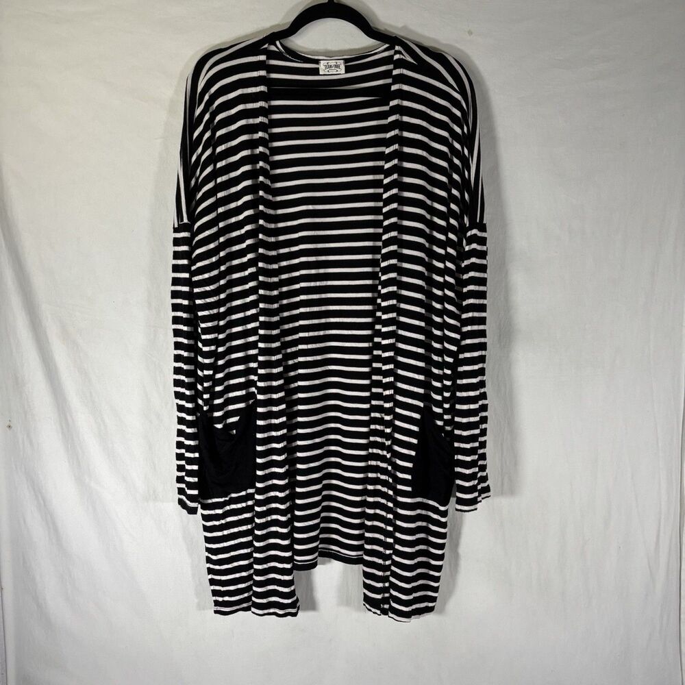 Texas True Threads Black White Striped Open Front Cardigan X-Large